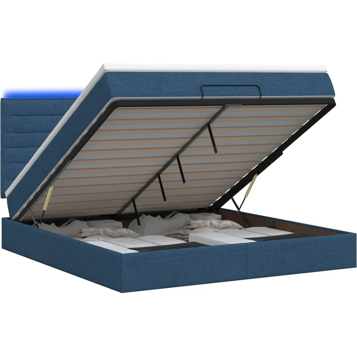 vidaXL Ottoman-Bett mit Matratze und LED Blau 160 x 200 cm Stoff 3458006 – Bild 2