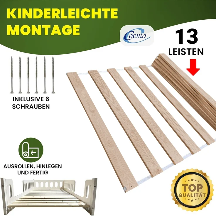 Coemo Rollrost VENO 90 x 200 cm Lattenrost aus Massivholz mit 13 Leisten – Bild 3