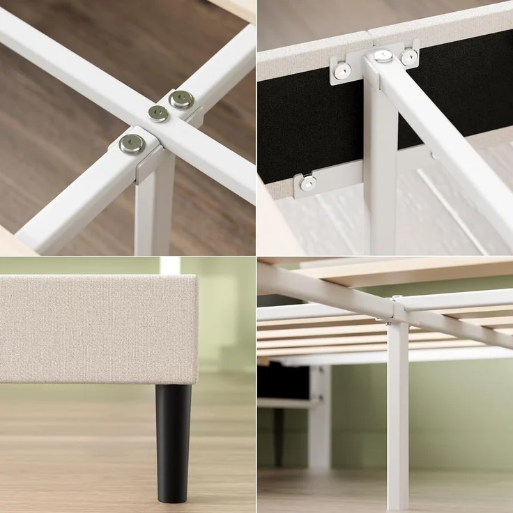Zinus Piper Bett 180x200 cm - Höhe 30 cm - Gepolstertes Bettgestell mit Kopfteil - Lattenrost aus Holz - Kein Boxspring erforderlich – Creme – Bild 6