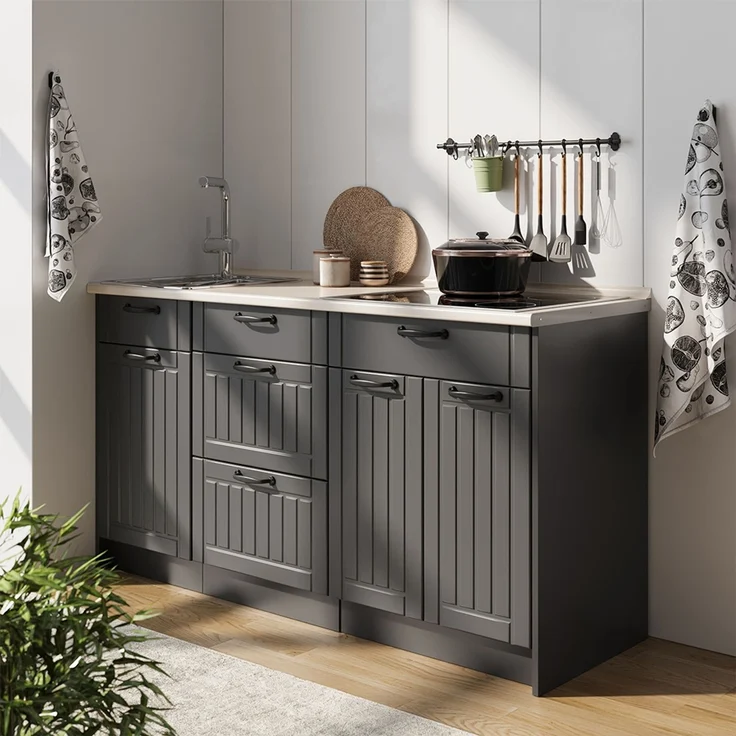 Küchenblock Fame-Line Dunkelgrau/Anthrazit 150 cm, AP Eiche Vicco – Bild 5