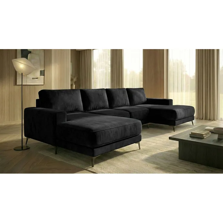 Ecksofa EINAR 362x170 cm mit Schlaffunktion, Bonellfederkern und Bettkasten, Farbe: Schwarz
