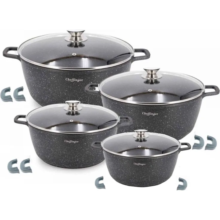 8 tlg Kochtopf Set Topf Induktion Anti Haft 20-24-28-32cm Geschirrset Schwarz