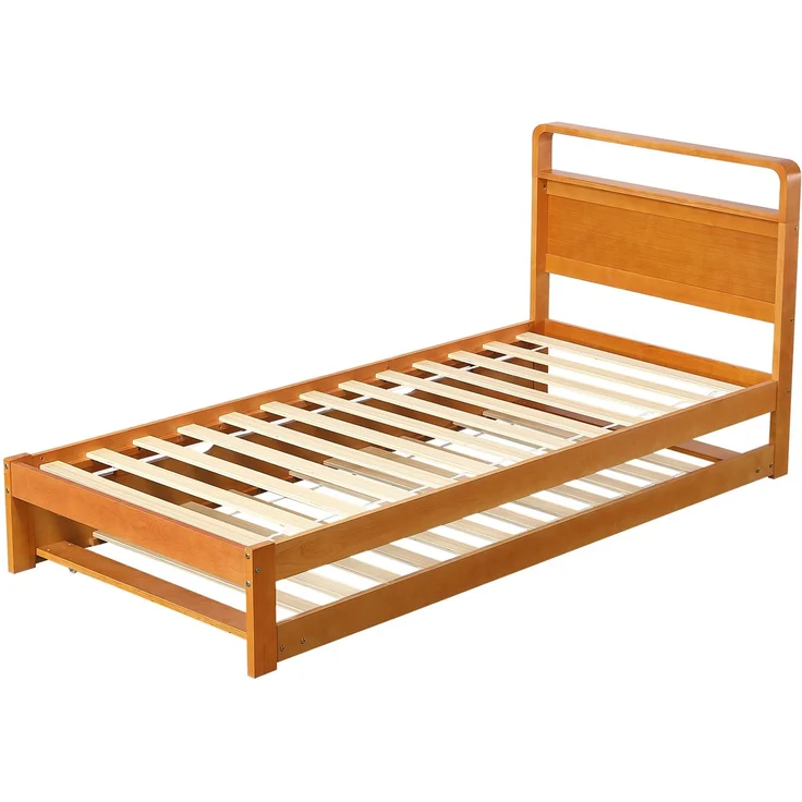 Merax Holzbett, Einzelbett, Kinderbett, 90x200 cm, mit Ausziehbett 90x190 cm, Funktionsbett mit links/rechts montierbarem Gästebett, Natur – Bild 8