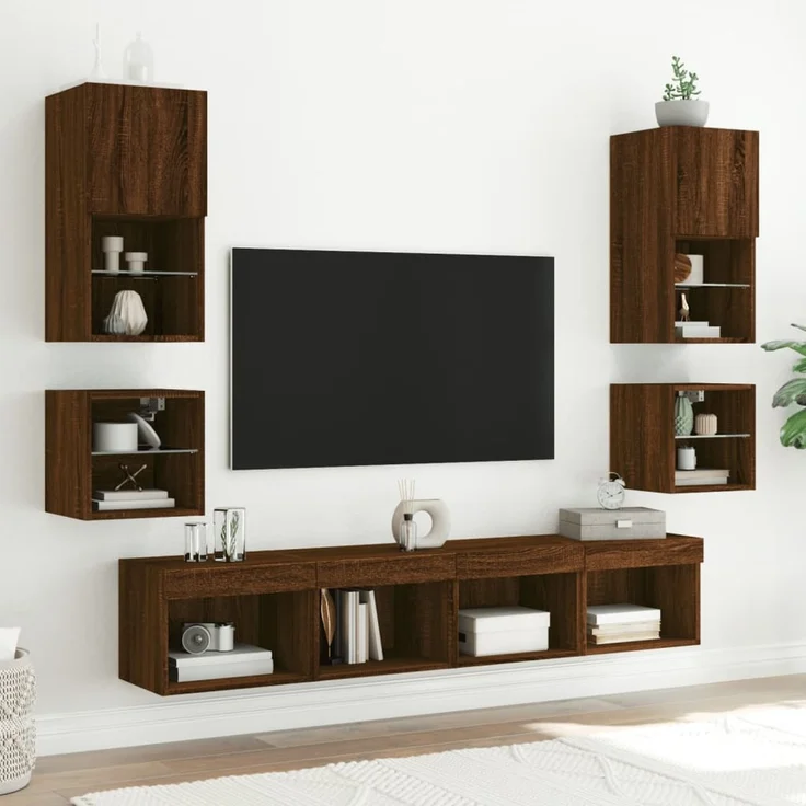 TV-Wandschrank, Fernsehschrank mit LED-Leuchten Braun Eichen-Optik 30 x 28,5 x 30 cm – Bild 5