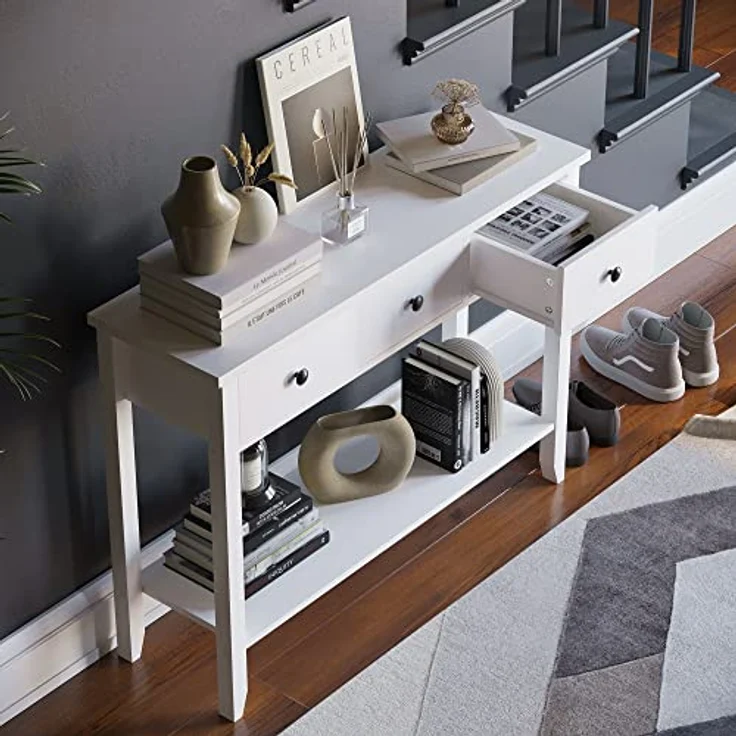 Vida Designs Windsor Konsolentisch, 3 Schubladen, weißes Holz, weiß – Bild 7