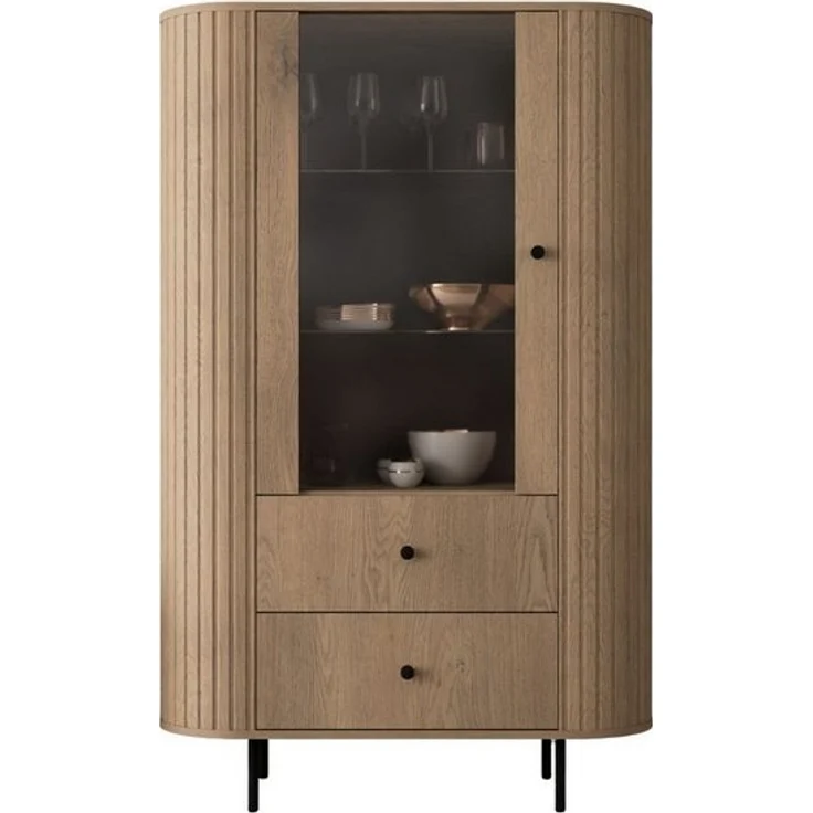 Compleo Standvitrine mit 2 Schubladen und Türen ZANTO Elegant design TOPSELLER Eiche cremona oder Beige – Bild 4