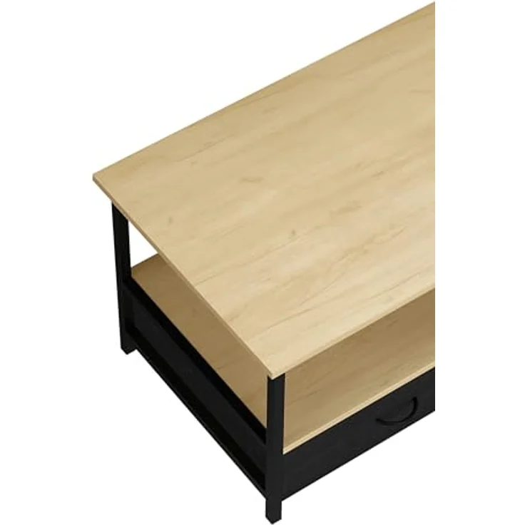 MID.YOU Couchtisch Flonila, rechteckig, Schwarz und Honigeiche, Metall, mit 2 Schubladen, rostfrei, 50x45x100 cm – Bild 6