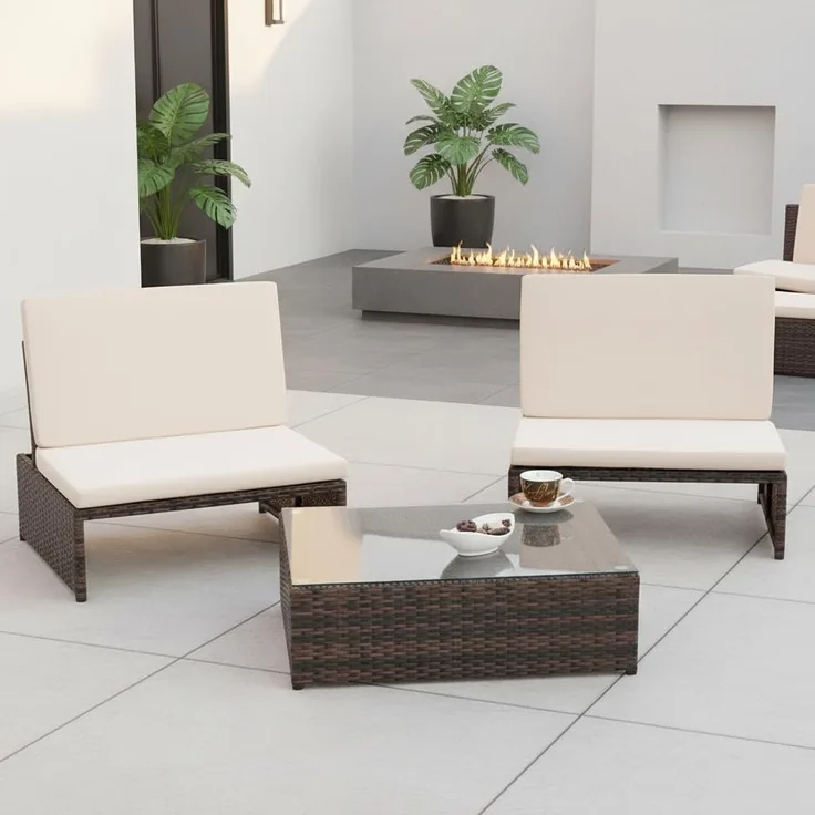 Lounge Gartengarnitur Sitzgruppe 2er Sessel Tisch Sonnenliege Polyrattan braun