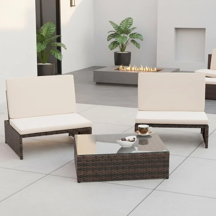 Lounge Gartengarnitur Sitzgruppe 2er Sessel Tisch Sonnenliege Polyrattan braun – Bild 1