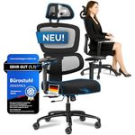 DESKSPACE® Move Pro Ergonomischer Bürostuhl mit intelligenter Lordosenstütze, 3-stufiger Neigung, höhenverstellbarer Rückenlehne, atmungsaktivem Netzgewebe, für bis zu 150 kg (Schwarz)
