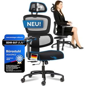 Bild für DESKSPACE® Move Pro Ergonomischer Bürostuhl mit intelligenter Lordosenstütze, 3-stufiger Neigung, höhenverstellbarer Rückenlehne, atmungsaktivem Netzgewebe, für bis zu 150 kg (Schwarz)