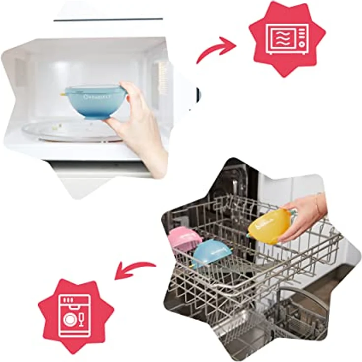 Badabulle Breischale 3er Pack mit Deckel & Saugnapf, 300 ml, BPA-frei, stapelbar, in verschiedenen Farben – Bild 4