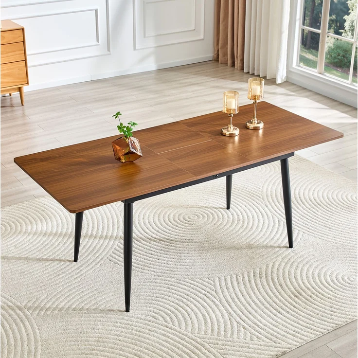 Esstisch aus MDF mit Metallgestell, 190,5/150x80x76,2 cm, Walnuss – Bild 4