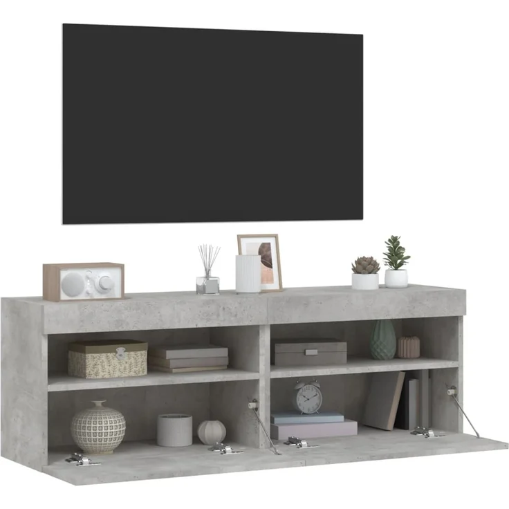 2 pcs TV-Wandschrank, TV Hängeboard mit LED-Leuchten. Betongrau 60x30x40 cm – Bild 7