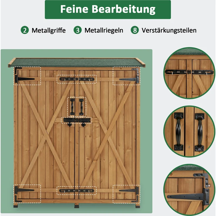 M MCombo Gartenschrank Holz Wetterfest, Klein Outdoor Gartenhaus Gerätehaus, für Außenbereich & Balkon & Terrasse, 0707 (Natur) – Bild 6