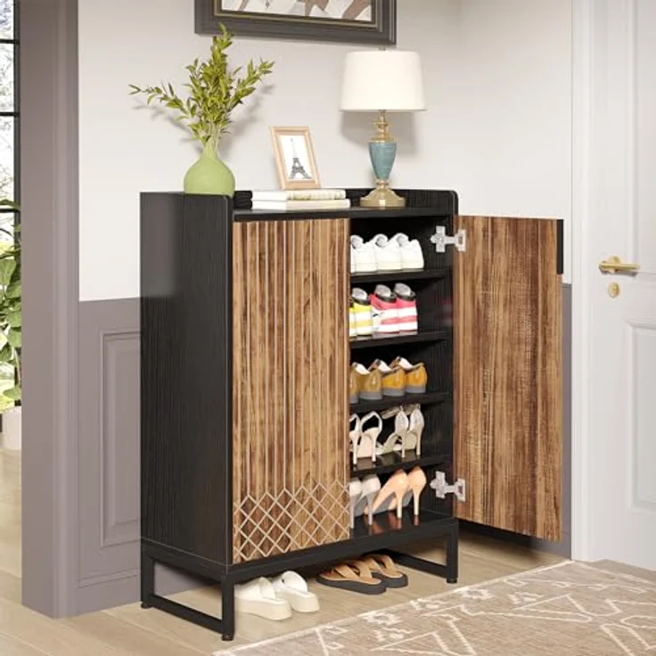 LITTLE TREE Shoe Cabinet for Entryway, 5-Tier Shoe Cabinets with Doors, Industrial Shoe Storage Cabinet, 25 Pairs Wooden Shoe Cabinets for Living Room, Bedroom, Hallway, Black and Brown – Bild 2