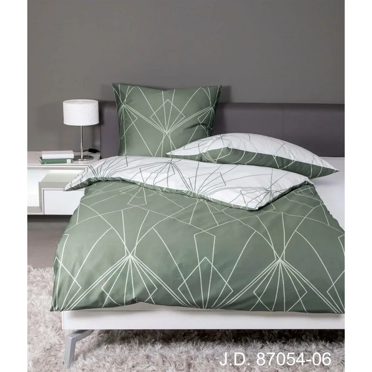 Janine Mako Satin Bettwäsche 3 teilig Bettbezug 240x220 cm Kopfkissenbezug 80x80 cm J. D. 87054-06 salbeigrün jade