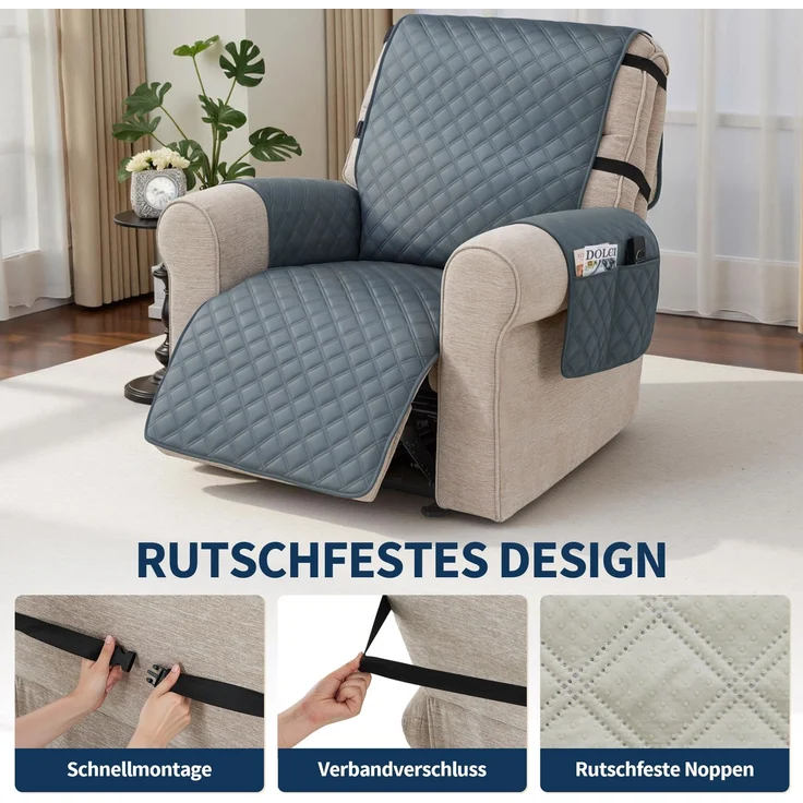 M MCombo Sesselschoner für Relaxsessel C1815 (Grau/Samt) – Bild 6