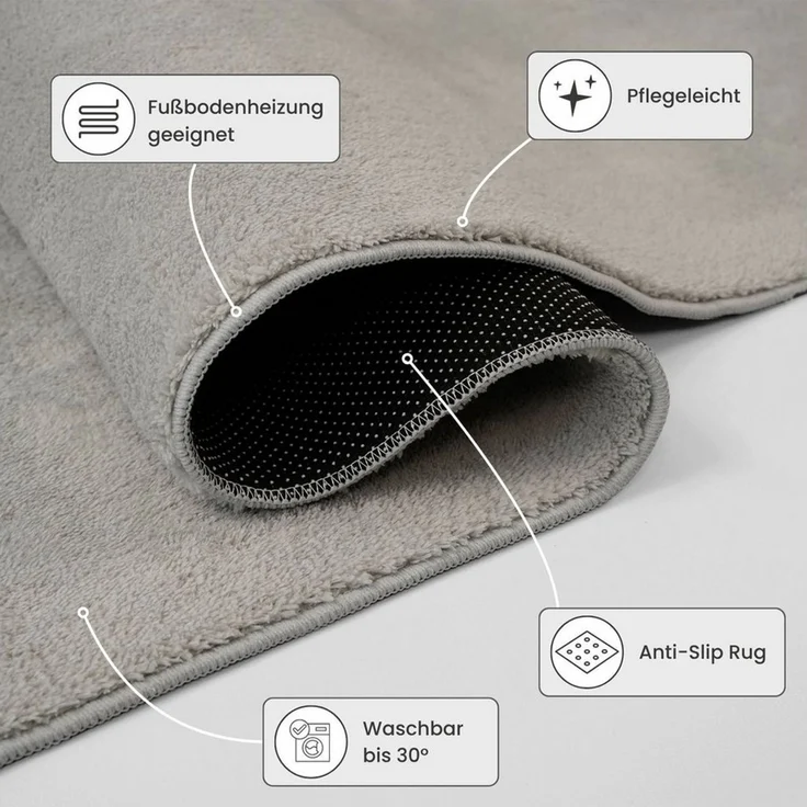 Vimoda Teppich Cozy Kurzflor Teppich – Angenehm warm & weich, waschbar & rutschfest, Rechteck, Höhe: 10 mm, Fellteppich Uni, Wohnzimmer, Schlafzimmer, kinderzimmer – Bild 3
