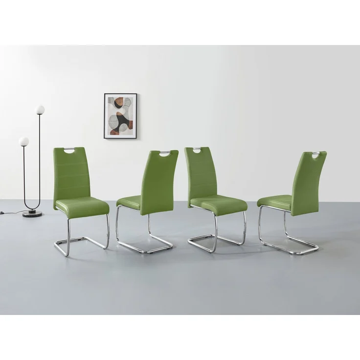 4er Set Schwingstuhl Flora - Kunstleder Grün - verchromtes Metallgestell – Bild 1