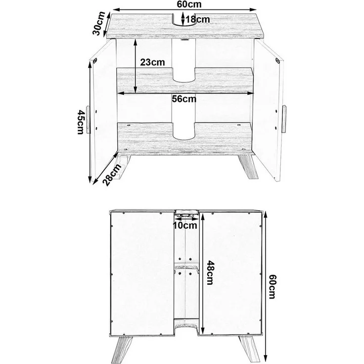 EUGAD Waschbeckenunterschrank (1-St) Badezimmerschrank mit 2 Türe Weiß – Bild 2