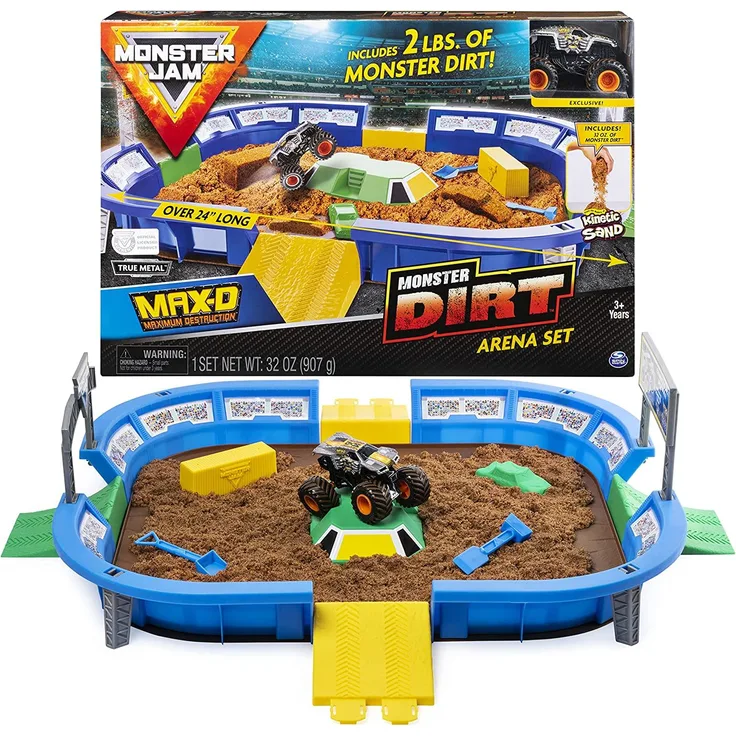 Monster Jam 6046704 - Monster Dirt Arena, riesiges Spielset mit Monster Dirt - Sand und exklusivem Monster Jam Truck (Maßstab 1:64)