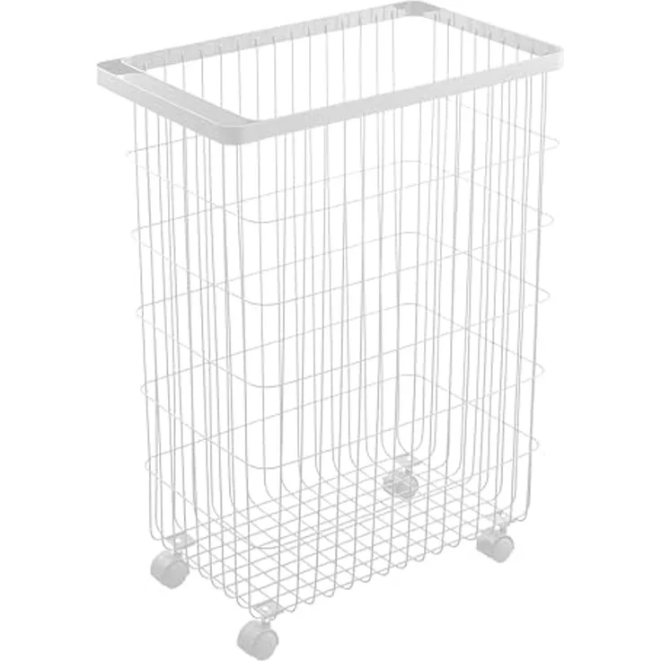 Yamazaki Wäschekorb "Tower" 46x61x28cm, Wäschesammler, Metall, 4 Rollen, ca. 55L Volumen