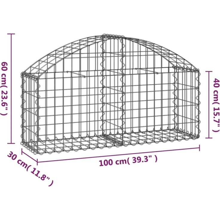 vidaXL Gabione mit Hochbogen 100x30x40/60 cm Verzinktes Eisen 153422 – Bild 5