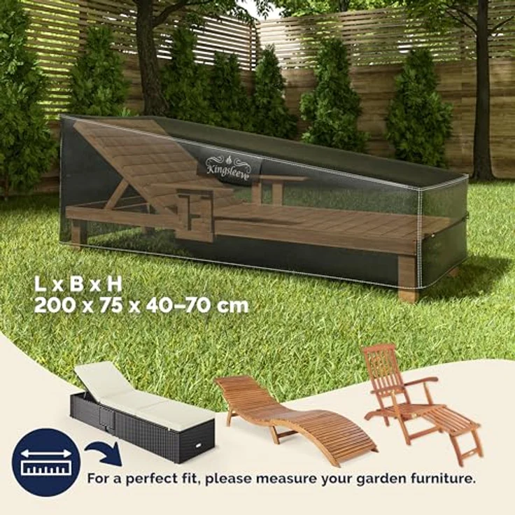 Kingsleeve Gartenmöbel-Schutzhülle, Wasserdicht und Winterfest, Abdeckplane für Sonnenliege, 200x75x40/70 cm, Schwarz – Bild 2