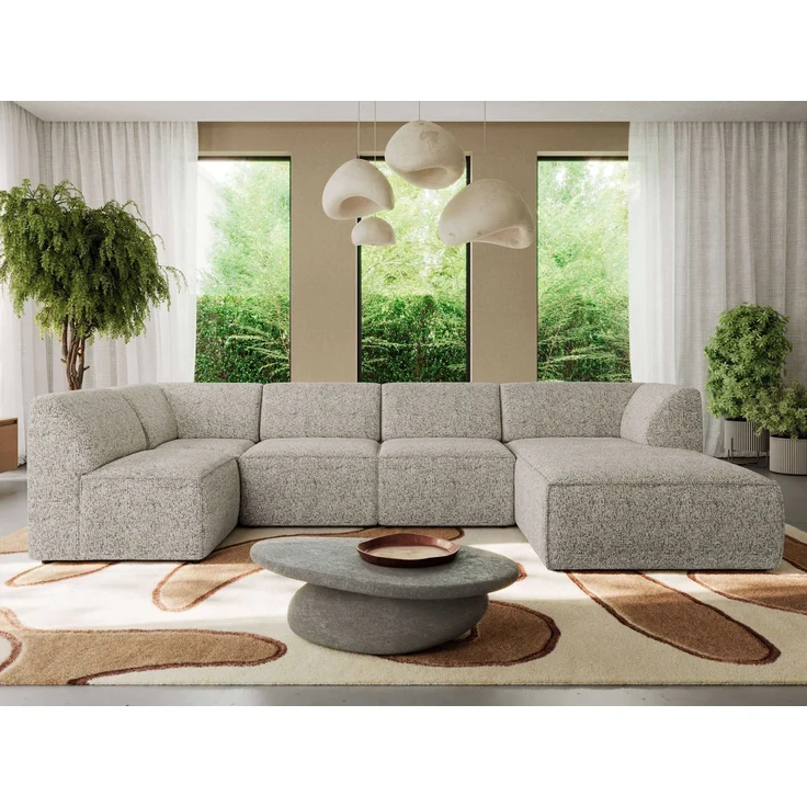 Modulares XXL-Ecksofa MODARO 5M, U-Form, Wohnlandschaft, 5-teilig, freistehend, Wohnzimmer Couch, HR-Schaumstoff - Beige Stukture - Rechts – Bild 5