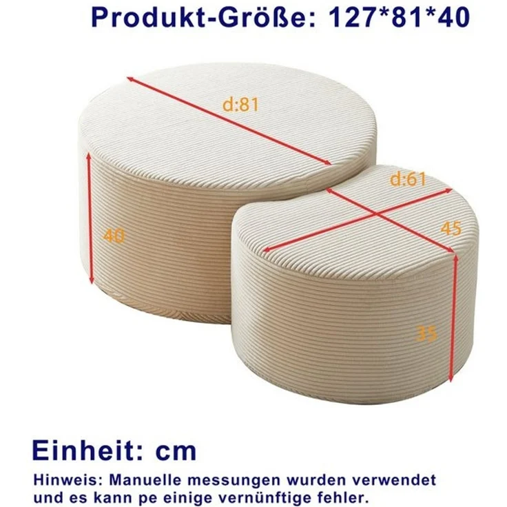 STILVORA Couchtisch aus Schaumstoff,2er-Set Kaffeetisch Wohnzimmerset keine Montage (2-teiliges gepolstertes, vielseitig als Couchtisch & Ottoman) – Bild 4
