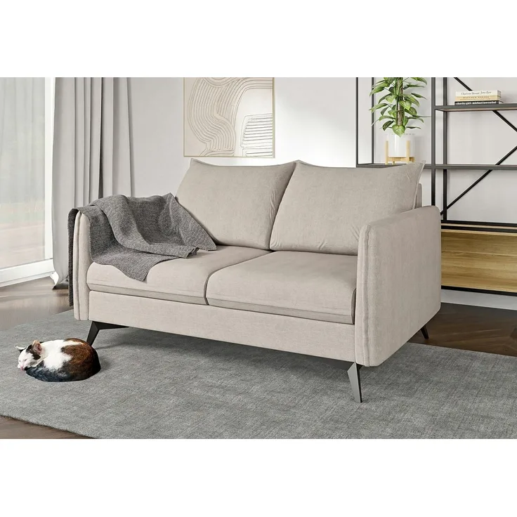 S-Style Möbel 2-Sitzer Sofa Azalea mit Schwarz Metall Füßen aus Luxusmicrofaser, mit Wellenfederung