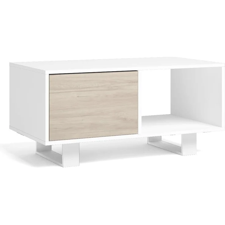 Skraut Home | Couchtisch mit Türen | 92 x 50 x 45 cm | Esszimmer | Modell Wind| Farbe Weiß/Eiche – Bild 1
