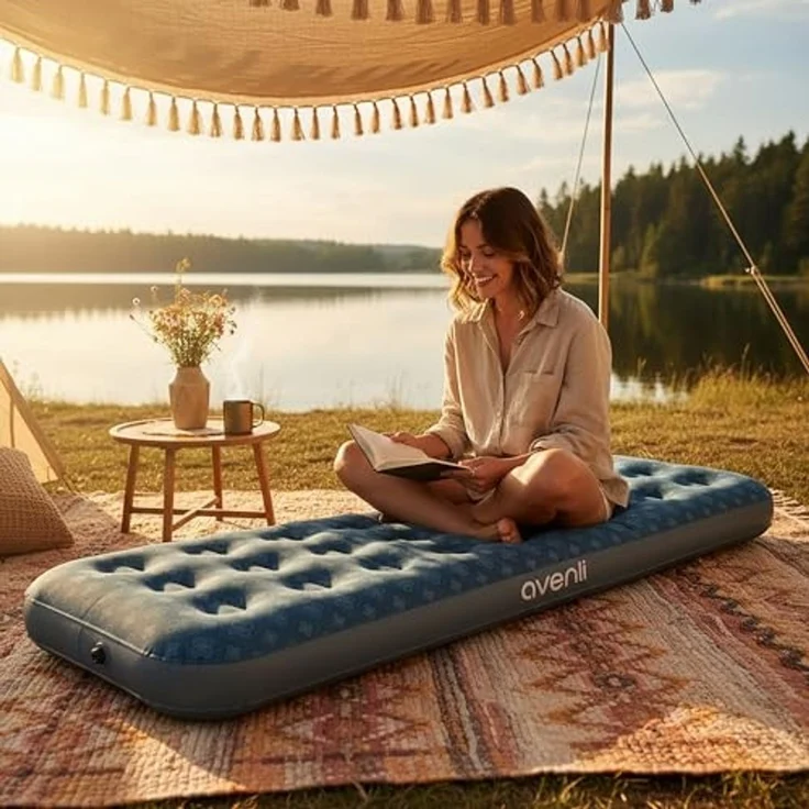 Avenli Luftmatratze Luftbett Camping für 1 Person grün 191x73x22cm Single-Size, (aufblasbar Ideal als Reisebett oder Isomatte, 1-St, für Indoor und Outdoor mit beflockter Oberfläche), Campingmatratze ohne Pumpe – Bild 2