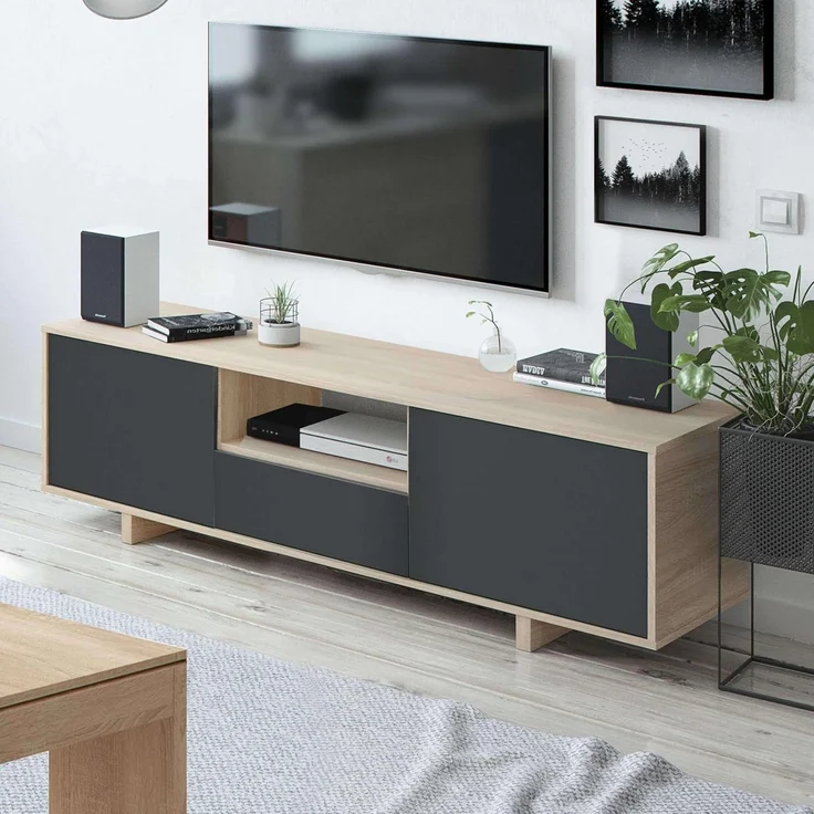 Habitdesign Zaira, TV-Schrank, Wohnzimmermöbel, Finish in kanadischer Eiche und Anthrazit, Maße: 150 cm (B) x 46 cm (H) x 41 cm (T) – Bild 7