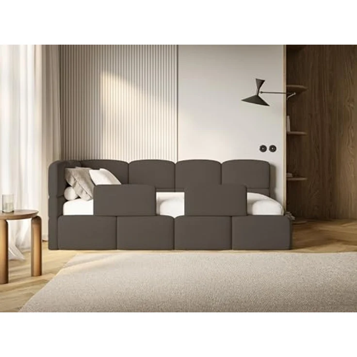 Selsey 'Cloudy' Kinderbett 120 cm, Bettkasten, 2x Rausfallschutz, Chenille, links, Braun – Bild 2