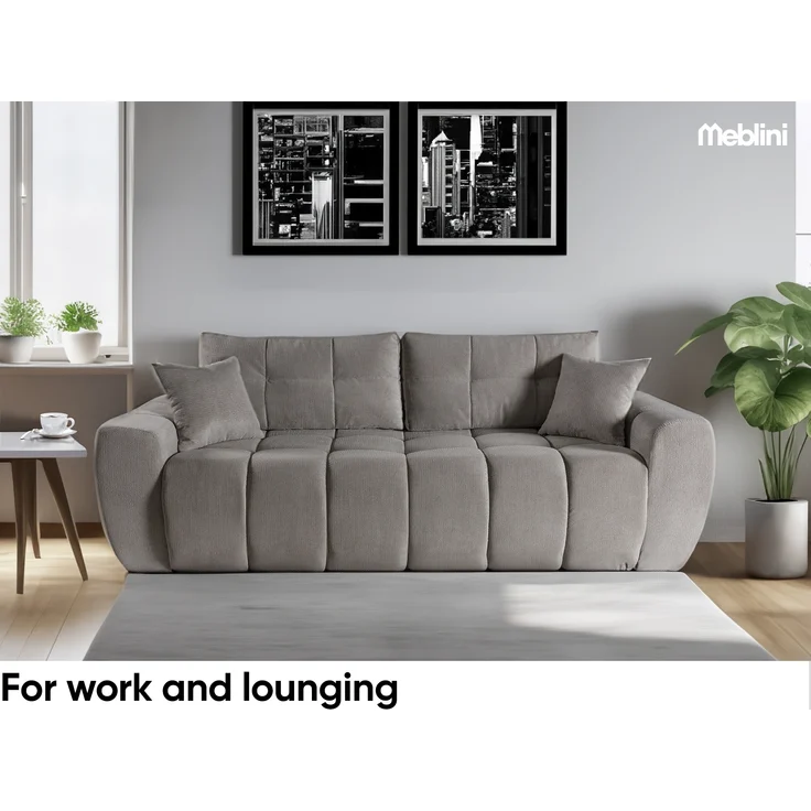 MEBLINI Sofa mit Schlaffunktion – FUTU – 263x105x93cm – Grau Plüsch – Schlafcouch Ausziehbar - Schlafsofa mit Bettkasten - Sofabett - Couch mit Schlaffunktion – Klappsofa – Bild 2