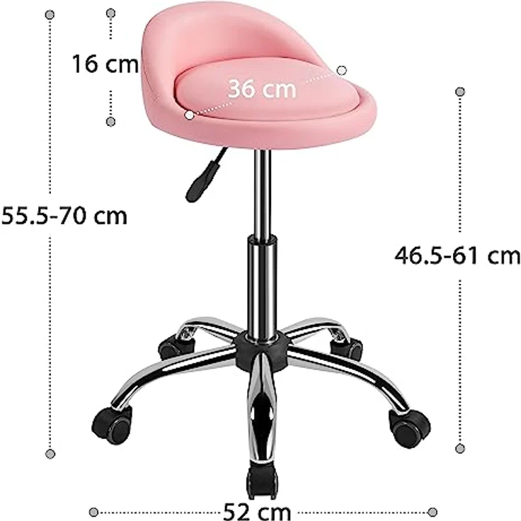 Yaheetech Rollhocker Bürohocker mit Rollen, Drehhocker mit niedriger Rückenlehne, Arbeitshocker Höhenverstellbar, Sitzhöhe 46,5-61 cm, Hellrosa – Bild 4