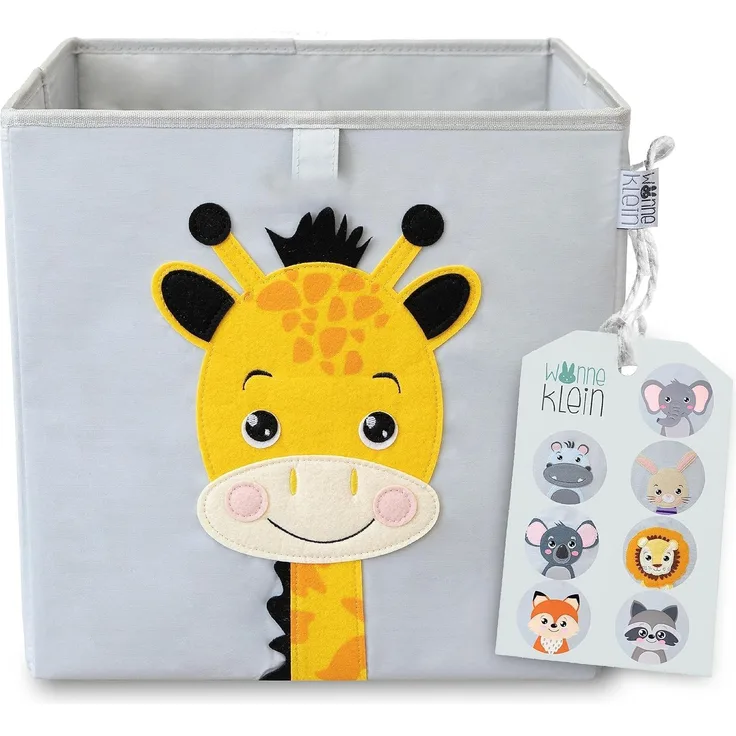 wonneklein Aufbewahrungsbox Kinder grau I extra stabile Spielzeugkiste für Kinderzimmer I Box (33 x 33 x 33 cm) zur Aufbewahrung I graue Ordnungsbox mit Tier Motiv (Greta Giraffe)