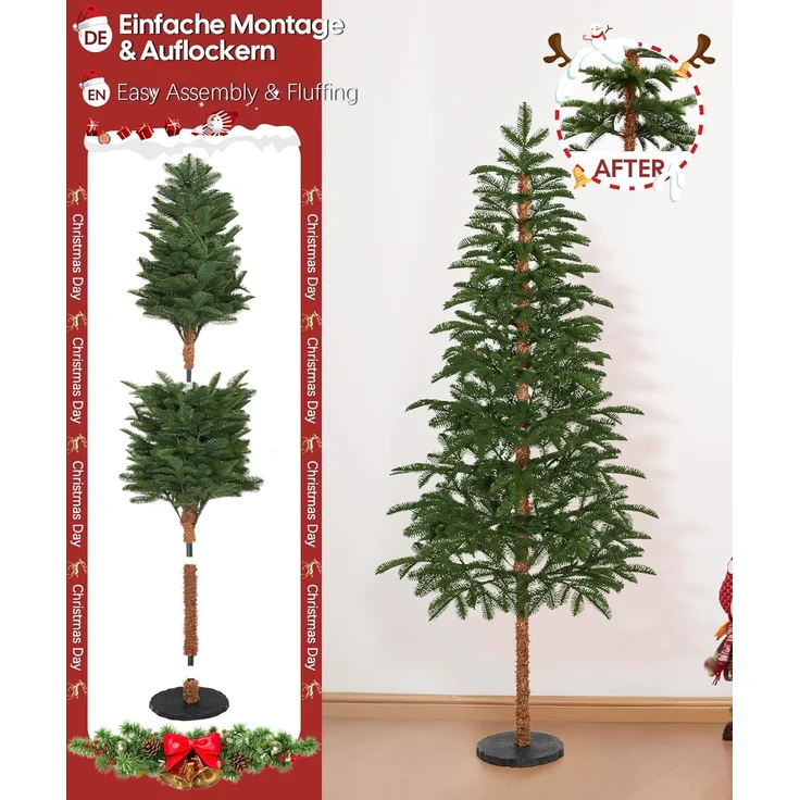 Yorbay Künstlicher Weihnachtsbaum 180cm Weihnachten Baum mit Scheibenbasis & Simulierter Baumstamm, Tanne, Naturgetreuer PE Schmaler Tannenbaum für Heim Geschäft Weihnachtsdeko – Bild 5