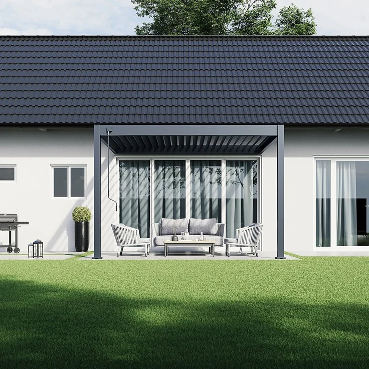 Weide Deluxe Wand-Pergola Voll-Aluminium 3x3,6m mit Lamellendach anthrazit – Bild 2