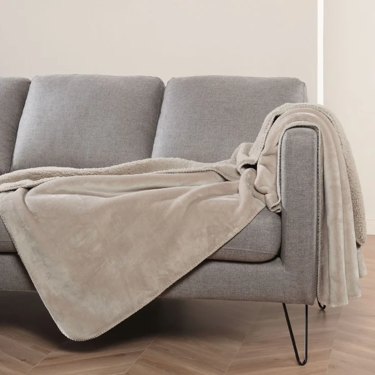 Kuscheldecke "Teddy Fleece" Sherpa/Flanell, 150x200cm Beige – Bild 2