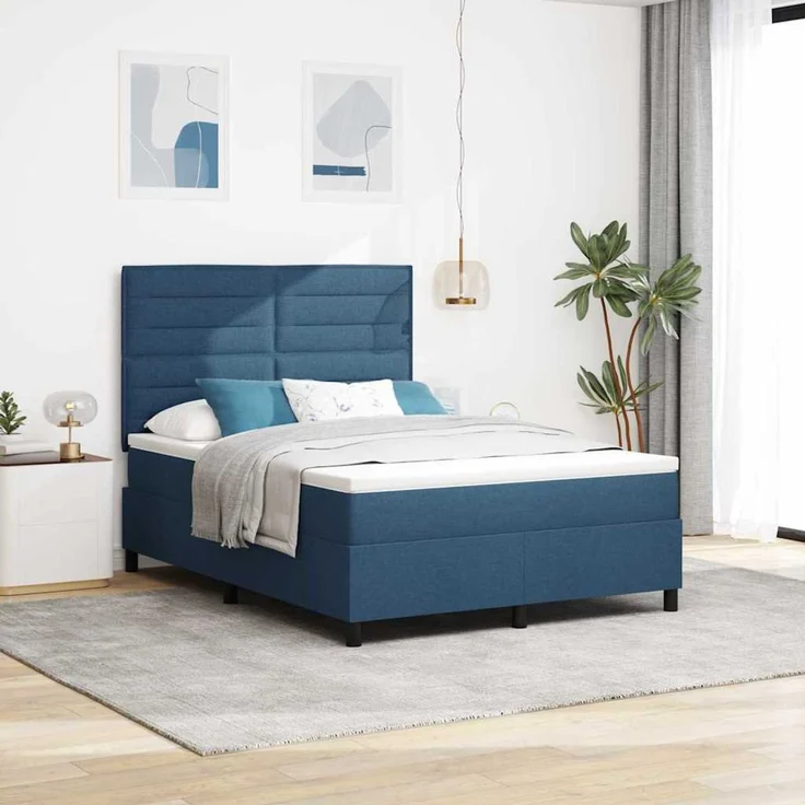vidaXL Boxspringbett mit Matratze mit LED Blau 140 x 200 cm Stoff 3342801 – Bild 1