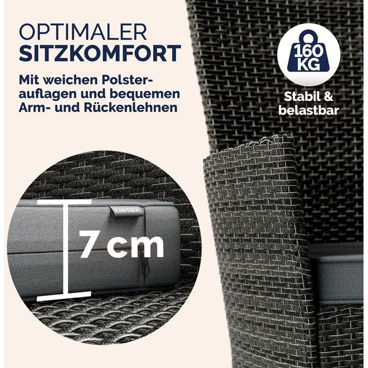 Casaria Garten-Essgruppe, (9-tlg), Polyrattan 8 Stühle Stapelbar 190x90cm Gartentisch Glas Wetterfest – Bild 3