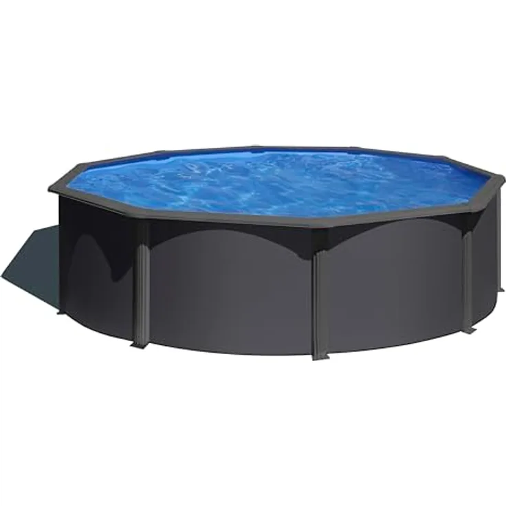 GRE Stahlwandpool-Set 'Anthracite' Ø 350 × 120 cm, mit Sandfilteranlage 4 m³/h, Edelstahl-Sicherheitsleiter und UV-Schutz PVC-Auskleidung