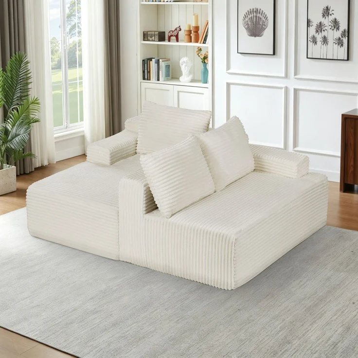 ZUBALIYA Knochenloses Sofa, L‑förmiges Cloud‑Ecksofa mit tiefem Sitzkomfort – ohne Montage, modulares Schlafsofa, 66 x 152 x 238 cm, Beige, Rechts – Bild 5