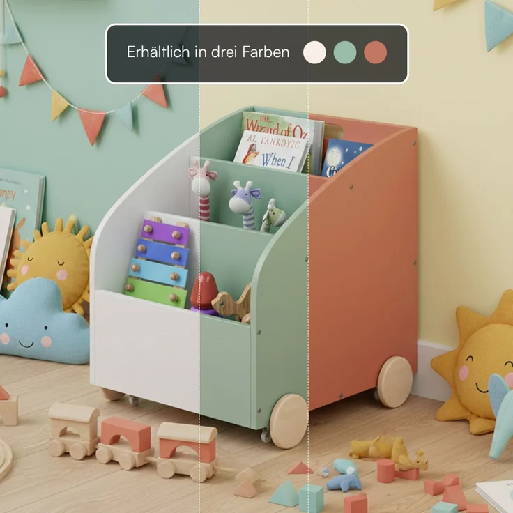 Bellabino 'Towy' Kinderbücherregal, weiß, 43x40x43 cm, Holz, Spielzeugregal mit 3 Ablagefächern und Geheimfach – Bild 8