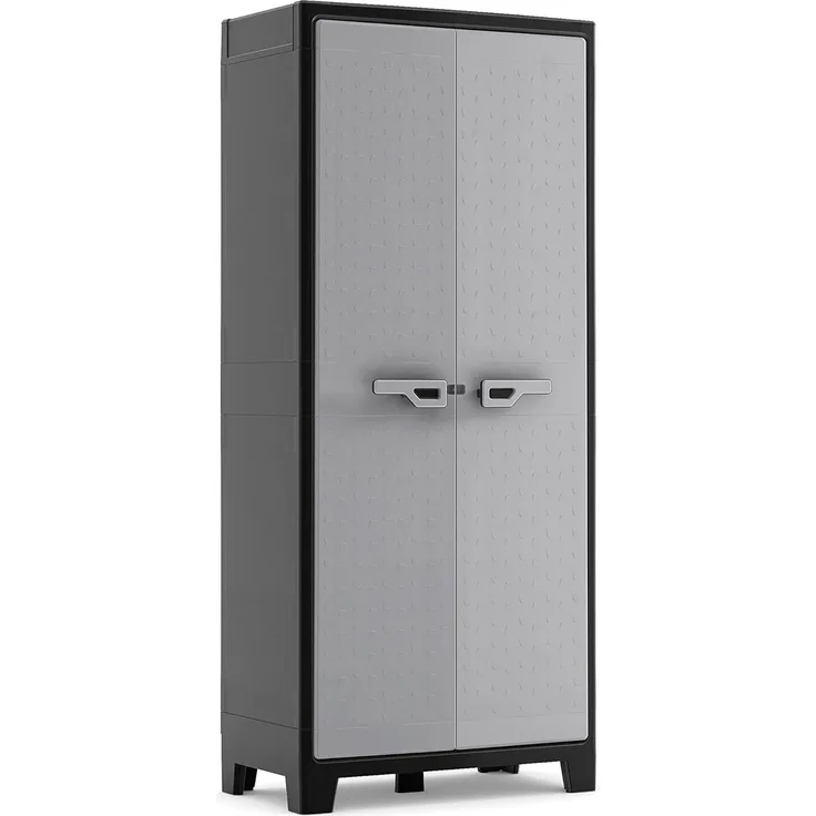 Keter Titan Kunststoffschrank/Besenschrank, Utility, schwarz/grau, 80 x 44 x 182 cm, inkl. Einlegeböden, für drinnen und draußen, wasserdicht, aus 70% recycelten Materialien