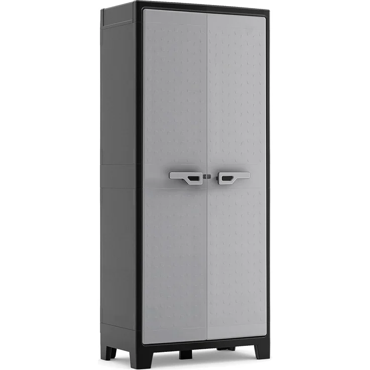 Keter Titan Kunststoffschrank/Besenschrank, Utility, schwarz/grau, 80 x 44 x 182 cm, inkl. Einlegeböden, für drinnen und draußen, wasserdicht, aus 70% recycelten Materialien