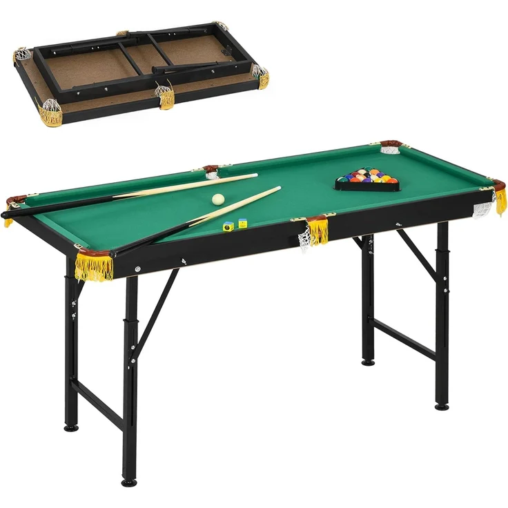 SPORTNOW Billardtisch klappbar Tischbillard mit Billardqueue und Billardkugel, (Spieltisch, 1-tlg), für Jugend, Erwachsene, Stahl, Grün – Bild 1